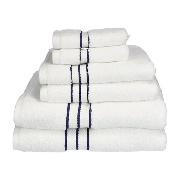 Superior Superior 900GSM-H 6PC SET NB 900 Gsm Egyptian Cotton Towel Set - White With Navy Blue Border; 6 Pieces 900GSM(H) 6PC SET NB - main